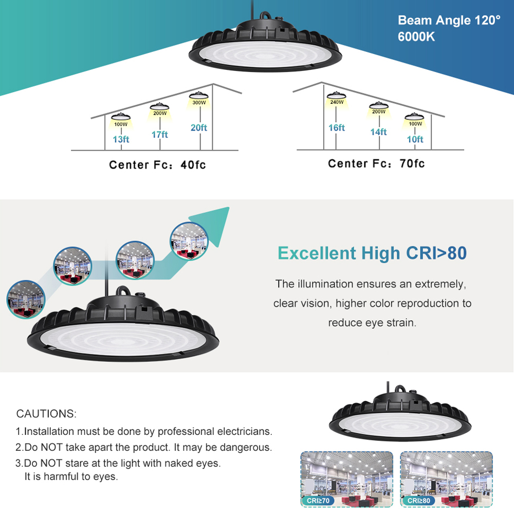 UFO LED High Bay Light 100W 200W 300W US Hook & Cable Industrial lights UFO Lamps high bay led light
