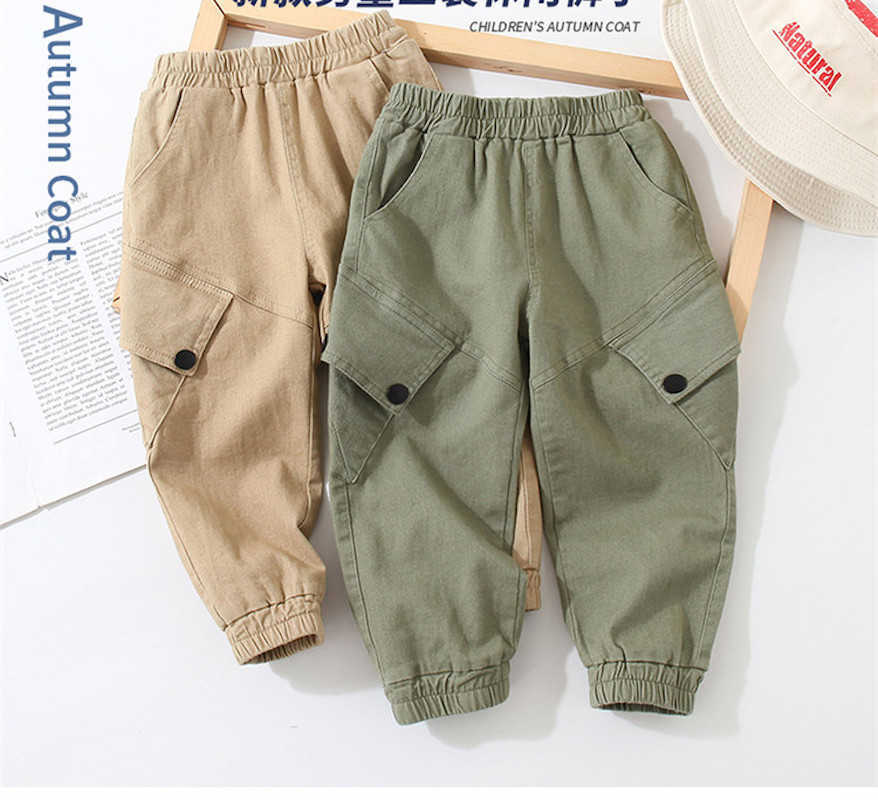 Casual Cargo Trouser for Boys Kids Cotton Pants Spring Autumn Teenager Joggers Clothing 3-10 Years Student Sweatpants 210529
