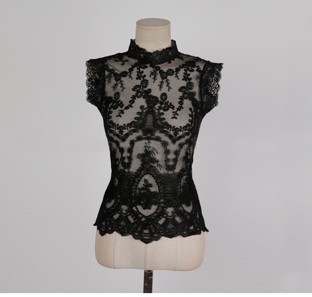 Women Two Piece Outfits Summer Sexy Black Lace Embroidery Perspective Blouse + High Waist Bodycon Pencil Skirt 2 Piece Set 210518