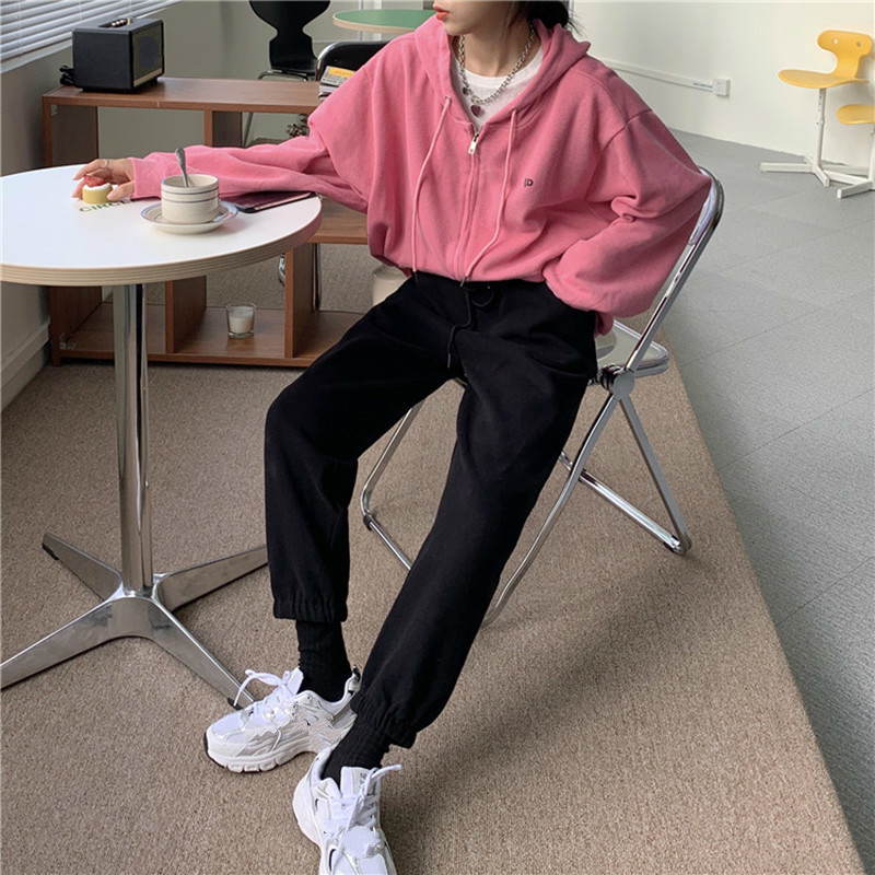 Nomikuma Korean Causal Solid Sweatpants Lace Up Stretch High Waist Long Trousers Autumn New Women Harem Pants 6C572 210427