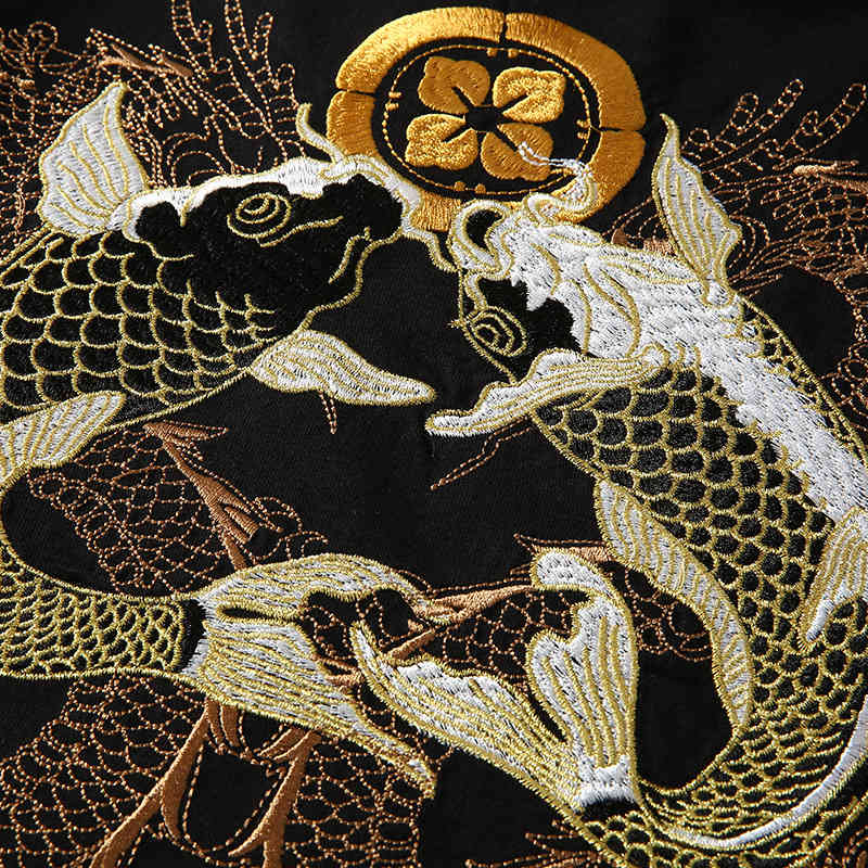 IEFB Summer Men's T-shirt Short Sleeve Round Neck Chinese Style Double Carp Embroidery Pattern Cotton Tee Tops Man 9Y5873 210524