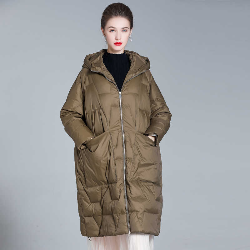 Winter Lightweight Down Jacket Women Oversized Thick Warm Batwing Long Coat Female Loose Doudoune Ultra Light Parkas 211013