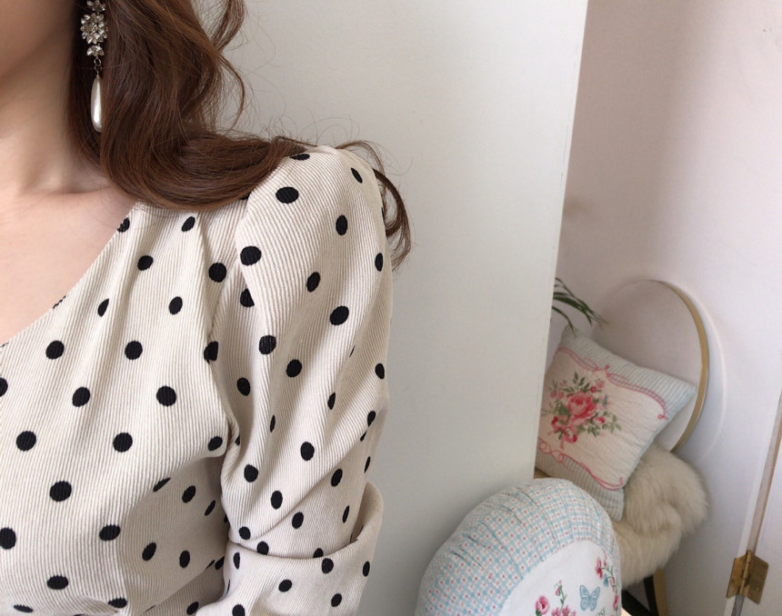 Korea Chic Style Autumn Women Casual Polka Dot Print A-Line Corduroy Dresses Eleagnt Tie-Up Slim Party Vestidos Fashion 210520