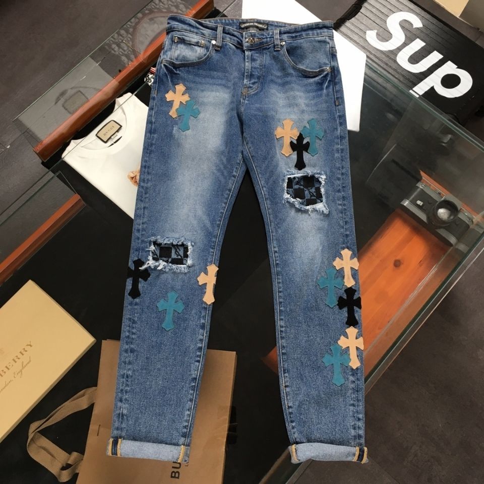 Chome heartCorrect version of fashion brand ch crosin pants men's Hong Kong Style loose straight cross split leather straight leg jeans, Blue
Chome heartCorrect version of fashion brand ch crosin pants men's Hong Kong Style loose straight cross split leather straight leg jeans, Blue