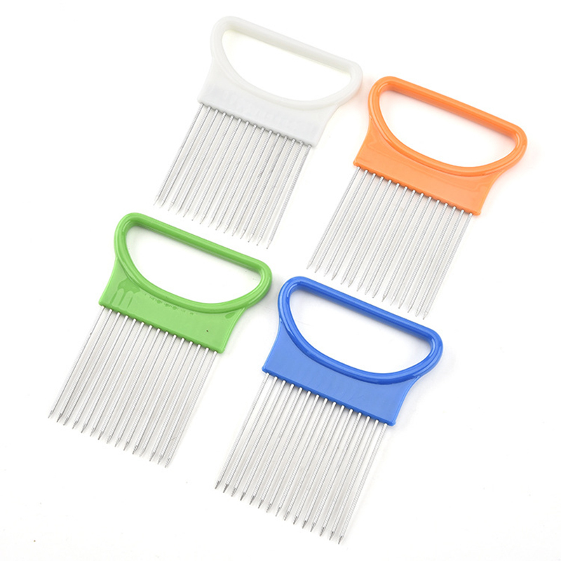 1PC Stainless Steel Onion Fork Onion Needle Vegetables Fruit Slicer Tomato Cutter Cutting Safe Aid Holder Kitchen Gadgets