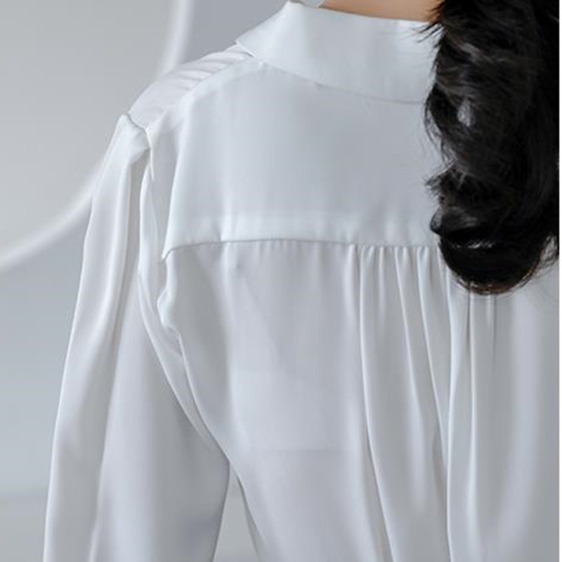 OL Elegant Career Shirt Autumn V-neck Solid Long-sleeved Loose Formal Chiffon Blouses Plus Size Women Clothing 210421