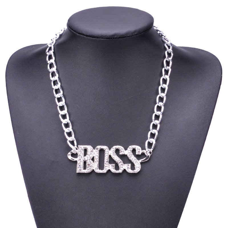 Creative BOSS Letter Pendant Necklace Diamond Metal Necklace Party Fashion Jewelry Accessories Birthday Gift 30*80MM