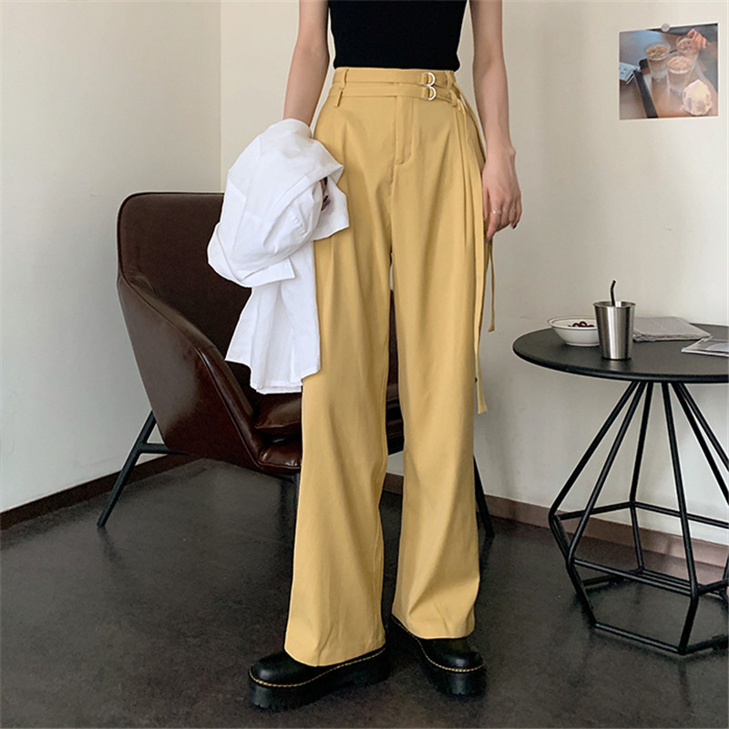 Office Lady Wear Bottoms High Waist Suit Pants Women Loose Casual Long Straight Fashion Work Trousers 210421