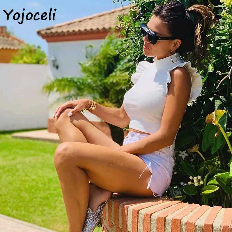 Yojoceli pretty ruffle knit sleeveless sweater jumper pullovers female 210609