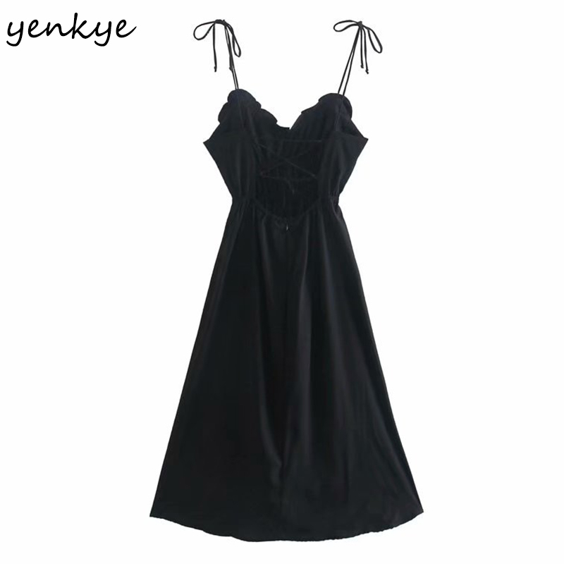 Summer Women Sexy Backless Black Party Dress Female Sleeveless V Neck Elastic Waist A-line Night Out Vestido 210430