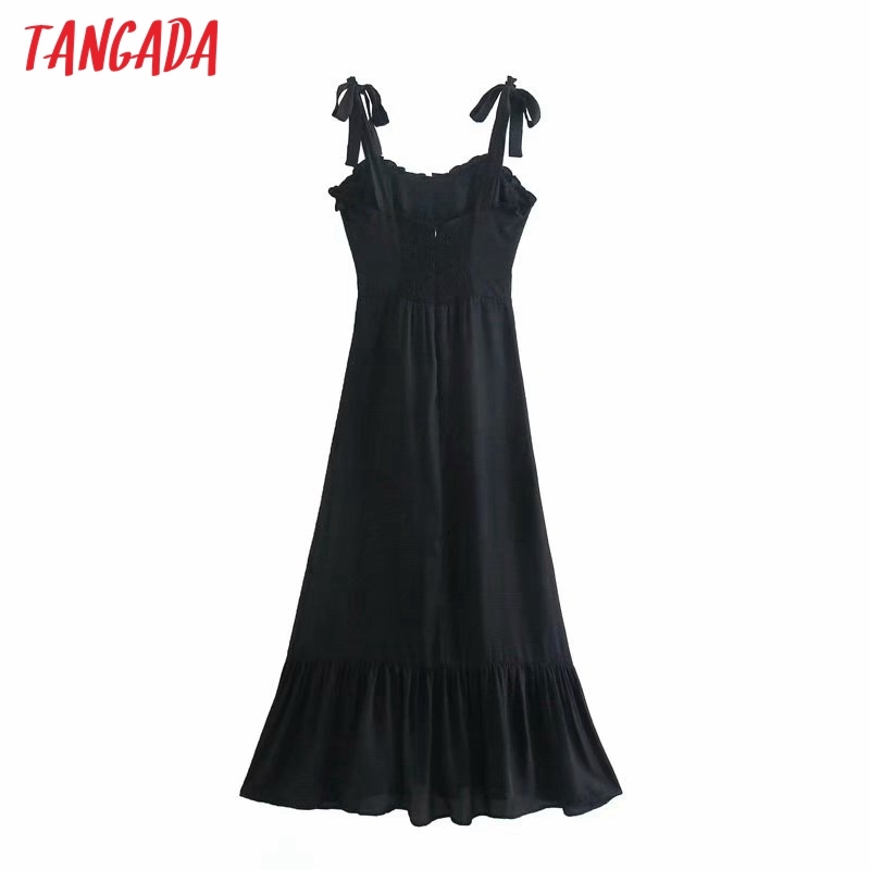 Summer Fashion Women Solid Chiffon Arrival Bow Strap Ladies Elegant Long Dress Vestidos 3D37 210416