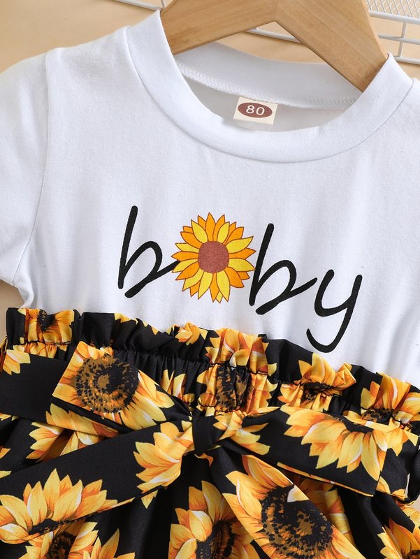 Baby Floral And Letter Graphic 2 In 1 Dress SHE