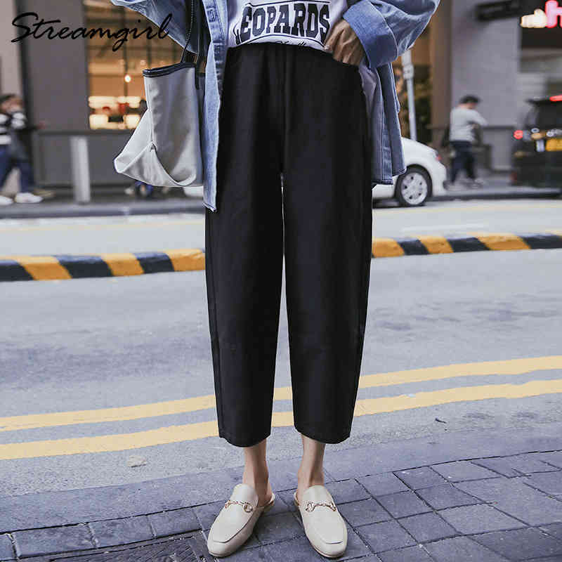 Loose Cargo Pants For Women Summer High Waist Elastic Pants Boyfriend Sweatpants Women's Trousers Plus Size Capris For Women 210421