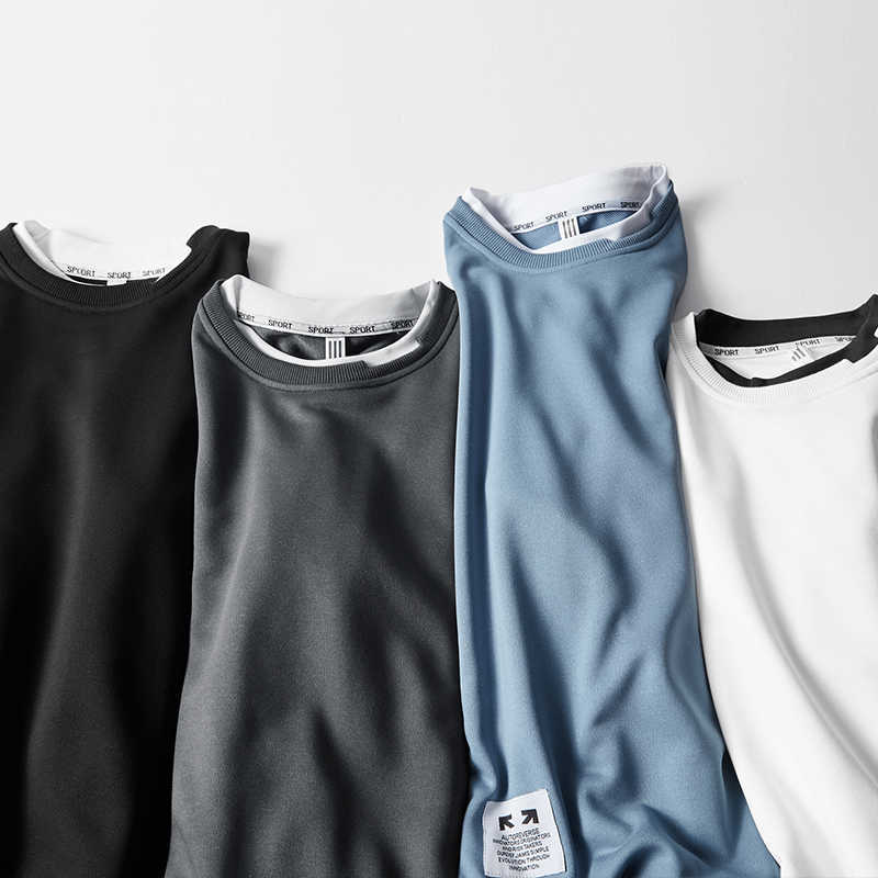 Autumn Mens Sweatshirt O-Neck Long Sleeve Male Hoodies Solid Color Casual Hip-Hop Streetwear Men Pullover Trendy Fashion 210927