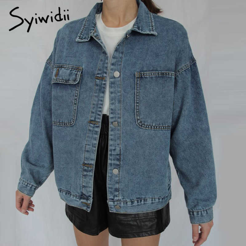 Syiwidii Jean Jacket Women Clothes Oversized Jeans Denim Coat Korean Coats Spring Fall Jackets for Women Solid Casual 210923