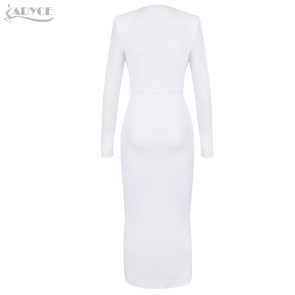 Women's Long Sleeve Dress Sexy White Split Deep VNeck Sashes Fashion Bodycon Femme Vestidos Club Party 210423