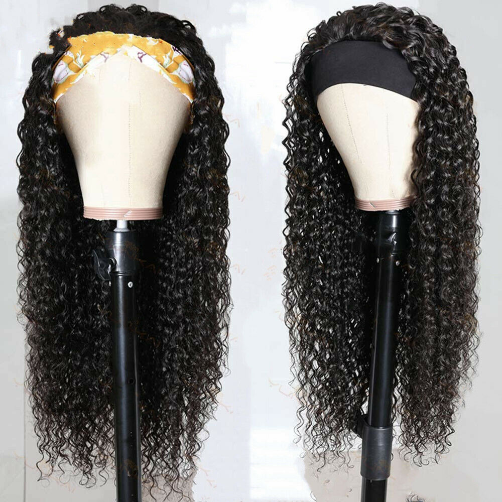 Fashion Kinky Curly Headband Wig Ice Silk Hair Band Long Curly Hair Cover Headband Wig Synthetic Wigs None Machine Only Headband Wigs