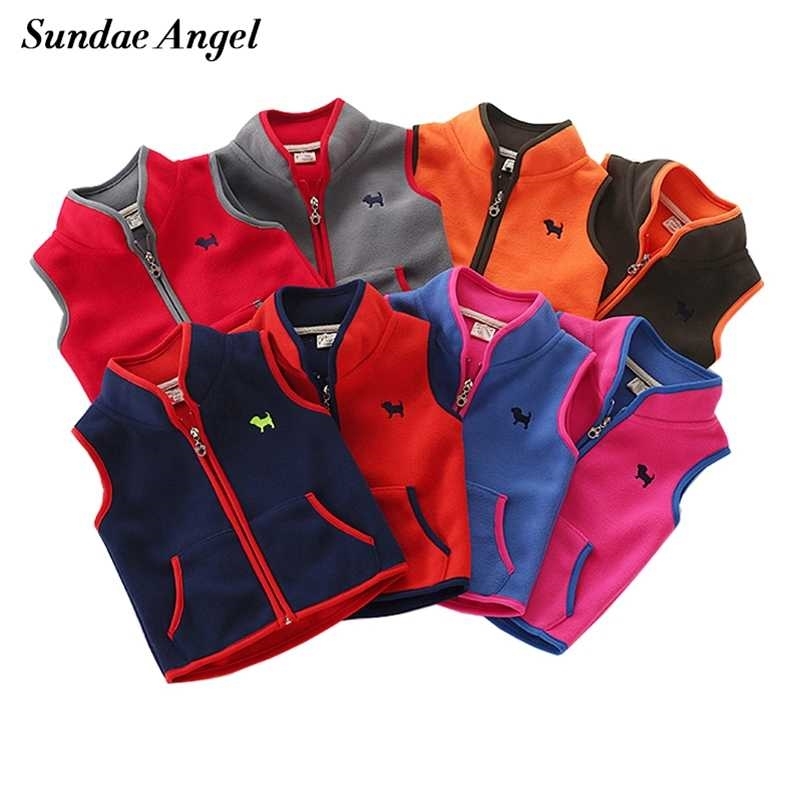 Sundae Angel Vest For Boy Girls Stand Collar Embroidery Dog Polar Fleece Kids Baby Outerwear Coats Children Waistcoats 2-7Y 211203
