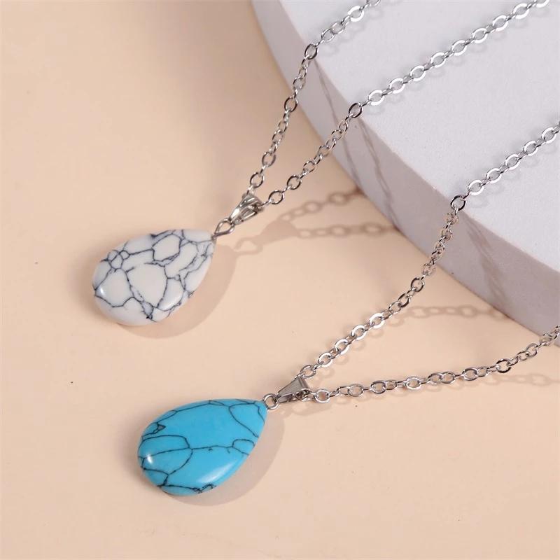 Trendy Ladies Water Drop Shape White Green Natural Cracked Stone Necklaces Pendants For Women Silver Color Metal Chain Necklace
Trendy Ladies Water Drop Shape White Green Natural Cracked Stone Necklaces Pendants For Women Silver Color Metal Chain Necklace