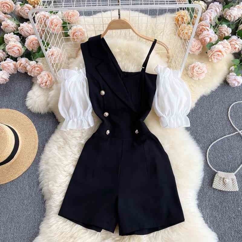 Fried street summer goddess fan jumpsuit female design sense contrast color puff sleeve short wide leg pants 210525, Black
Fried street summer goddess fan jumpsuit female design sense contrast color puff sleeve short wide leg pants 210525, Black