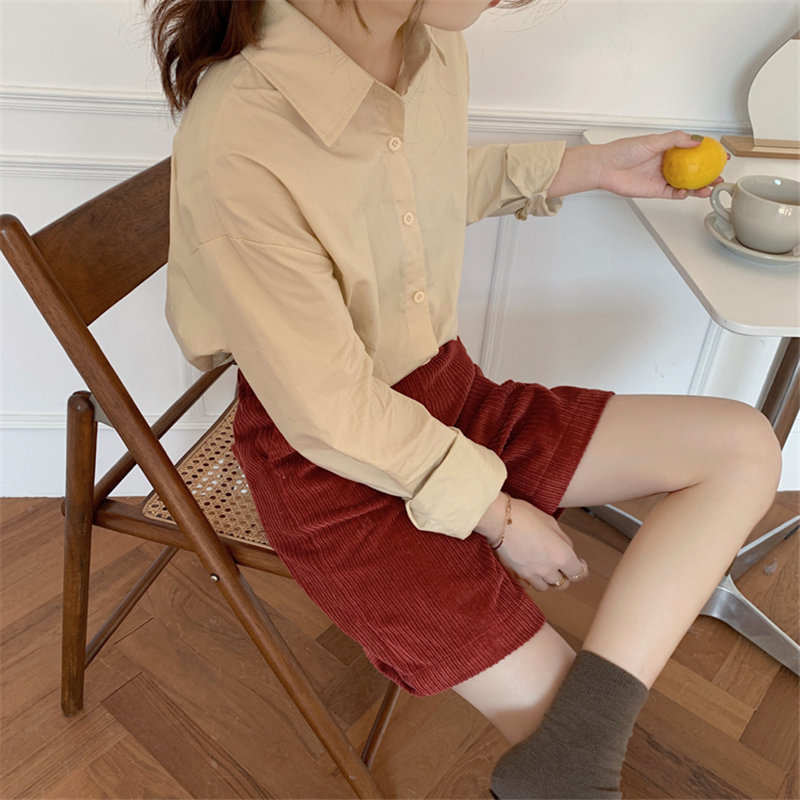 Red High Waist Corduroy Slender Casual Streetwear Chic Fashion Women All-Match Loose Simple Wide Leg Shorts 210421