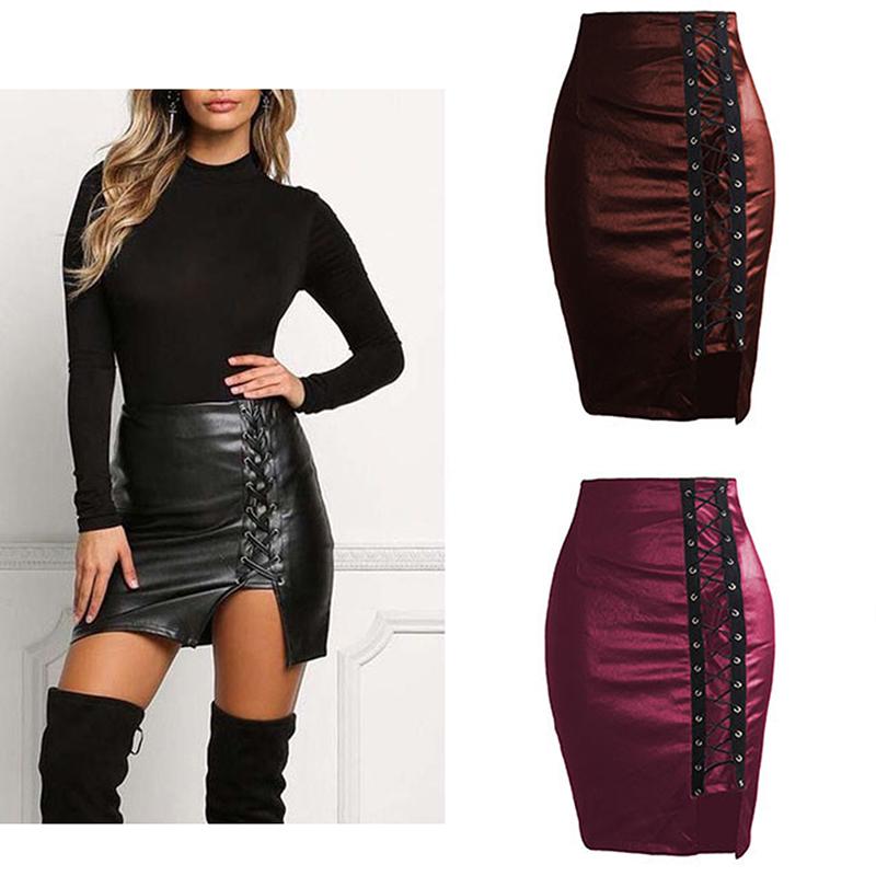 Criss Cross Women Pencil Skirts Vintage Side Split Bodycon High Waist Mini Skirt Fashion Elegant Ladies Spring