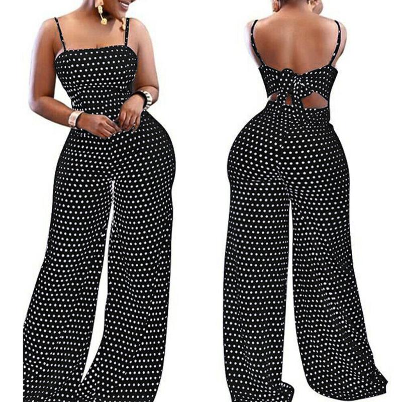 Women's Jumpsuits & Rompers Strap Sleeveless Jumpsuit Polka Dot Wide Leg Romper Ladies Casual Slim Playsuit Holiday Party Wear Summer