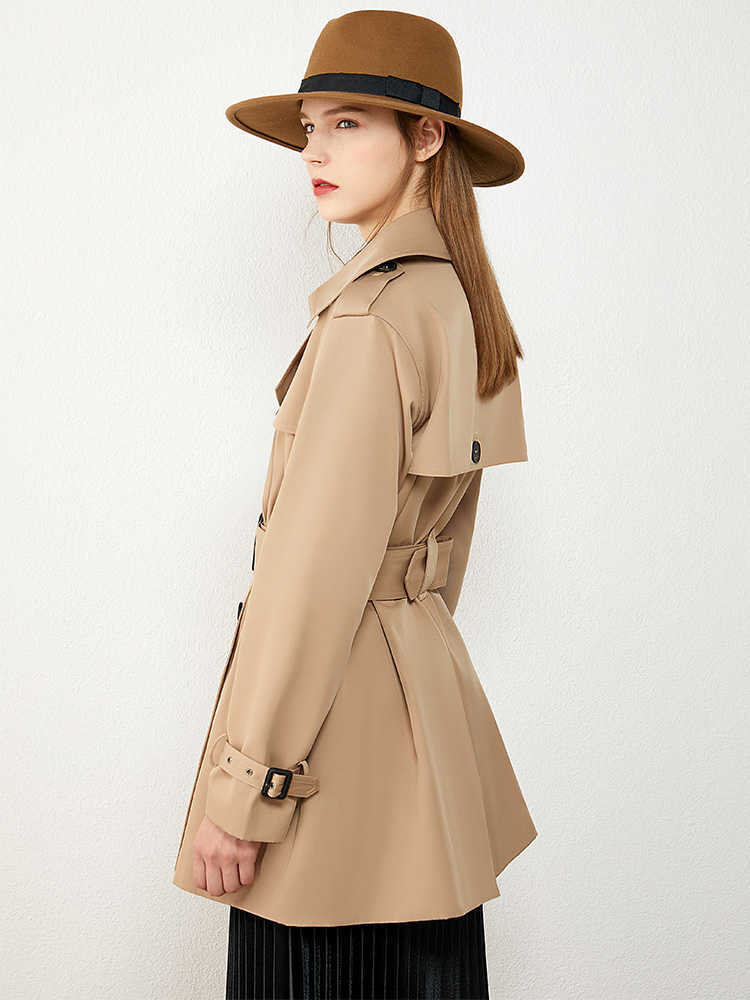Minimalism Autumn Causal Fashion Women Windbreaker Solid Lapel Double Breasted Belt Female Overcoat Tops 12070417 210527