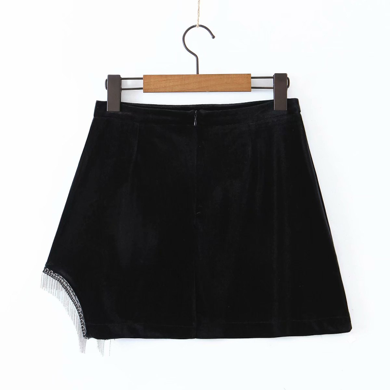 Sexy Woman Black Velet Beading Patchwork Mini Skirt Spring Fashion Soft Irregular Female Chic Streetwear s 210515