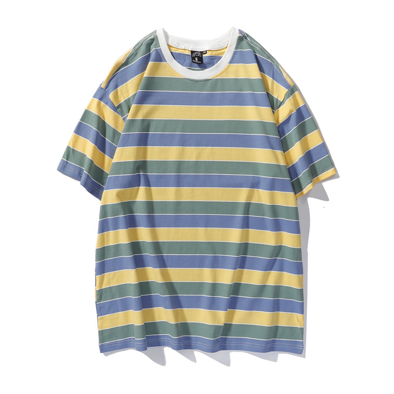 t shirt striped short sleeve men's fashion brand trend loose 2021 summer versatile, White;black
t shirt striped short sleeve men's fashion brand trend loose 2021 summer versatile, White;black