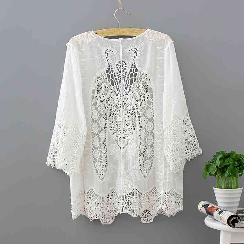 fashion white hollow lace blouse women shirt loose plus size summer ladies tops blusas 0321 40 210506