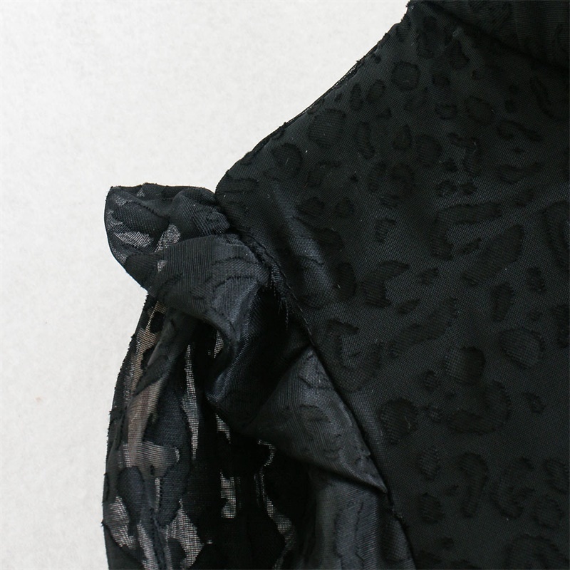 Vintage Loose Spliced Leopard Pattern Blouses Women Fashion Elegant Ladies Buttons Dot Mesh Sleeve Tops 210520