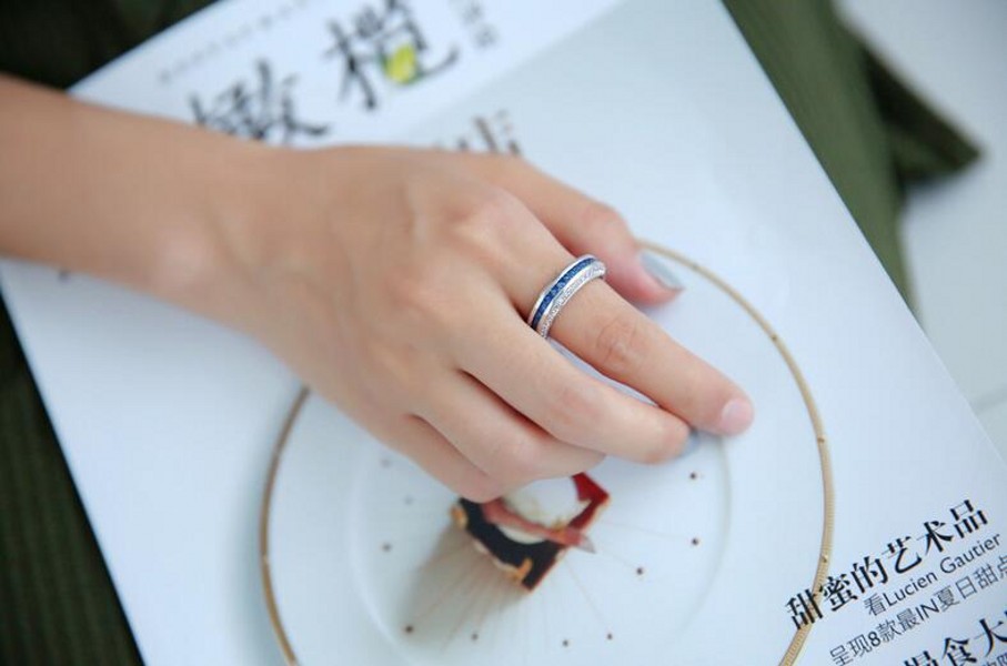 4 Style Women's Fashion Jewelry Wedding Ring 10KT White Gold Fill Princess Cut Blue Sapphire CZ Diamond Gemstones Party Promise Female Engagement