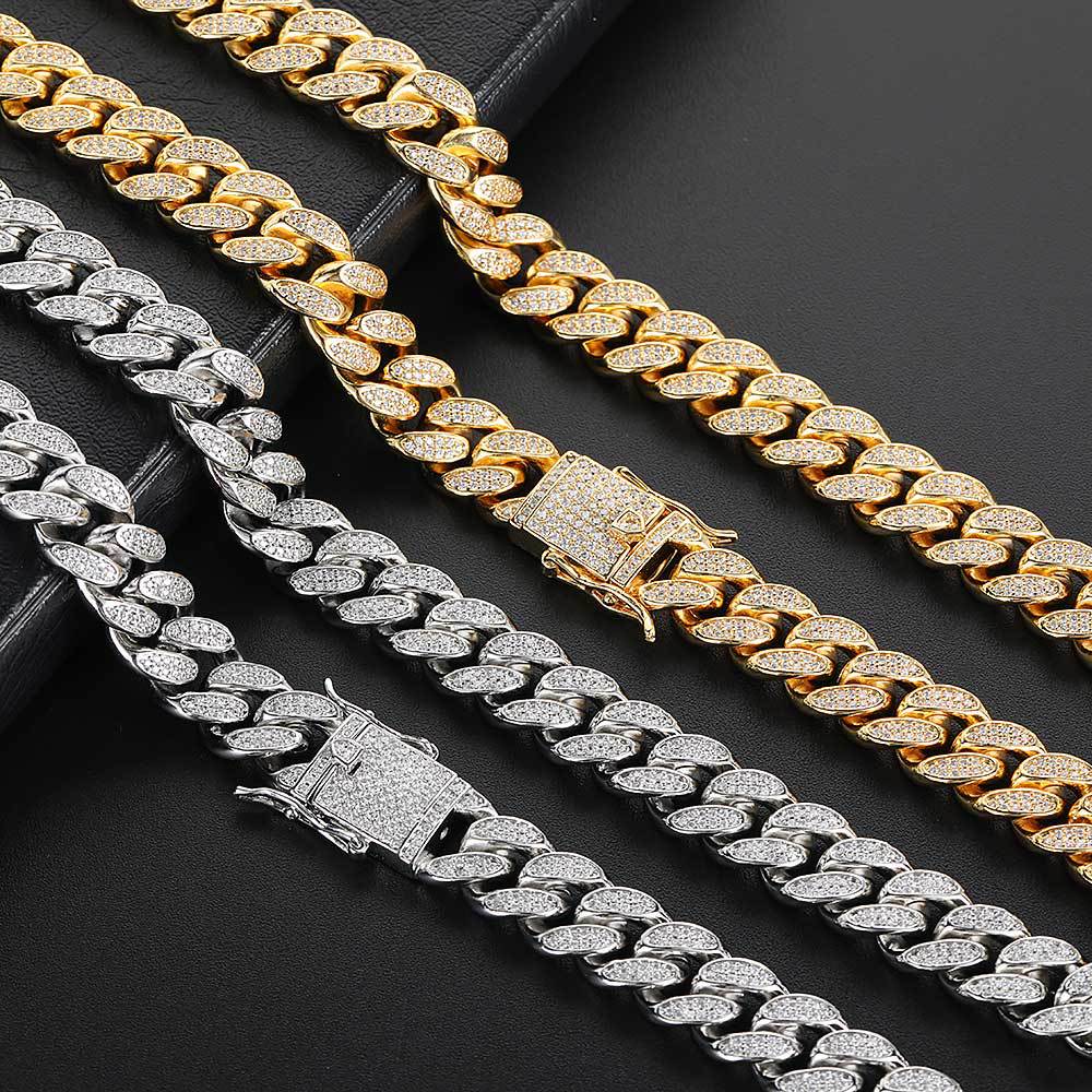12mm double row full diamond Cuban chain hip hop micro-encrusted zircon necklace factory direct sales