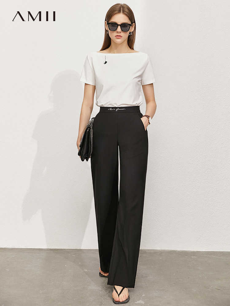 Minimalism Summer Women's Trousers Offical Lady Letter Embroidery Loose Pants Causal Suit 12130222 210527
