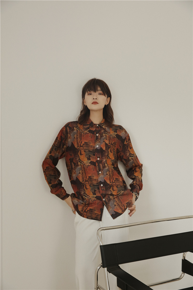 Camp Style Vintage Shirt Long Sleeve Blouse Print Button Down For Women Arrival Fashion 210427