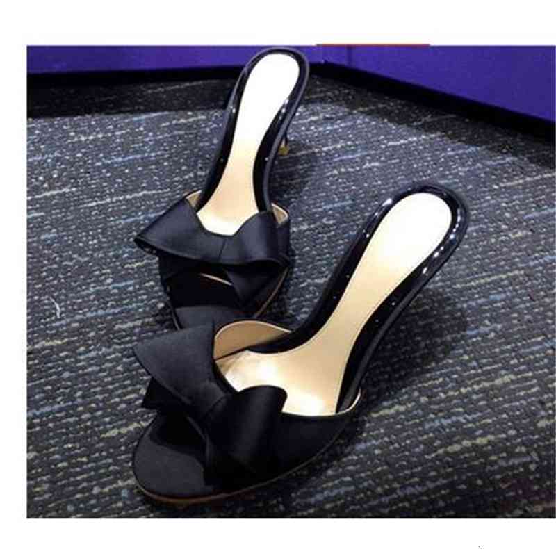 Sandals Sweet Mule Women Slippe Silk Butterfly Knot Mules Slip-on Kitten Heels Slippers Satin Dress Causal Outdoor Shoes femme I5ID
