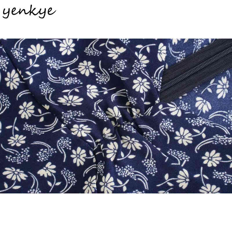 Sweet Women Vintage Floral Print Elegant Dress Female Draped V Neck Short Sleeve Sexy Slits A-line Summer Midi Robe 210430