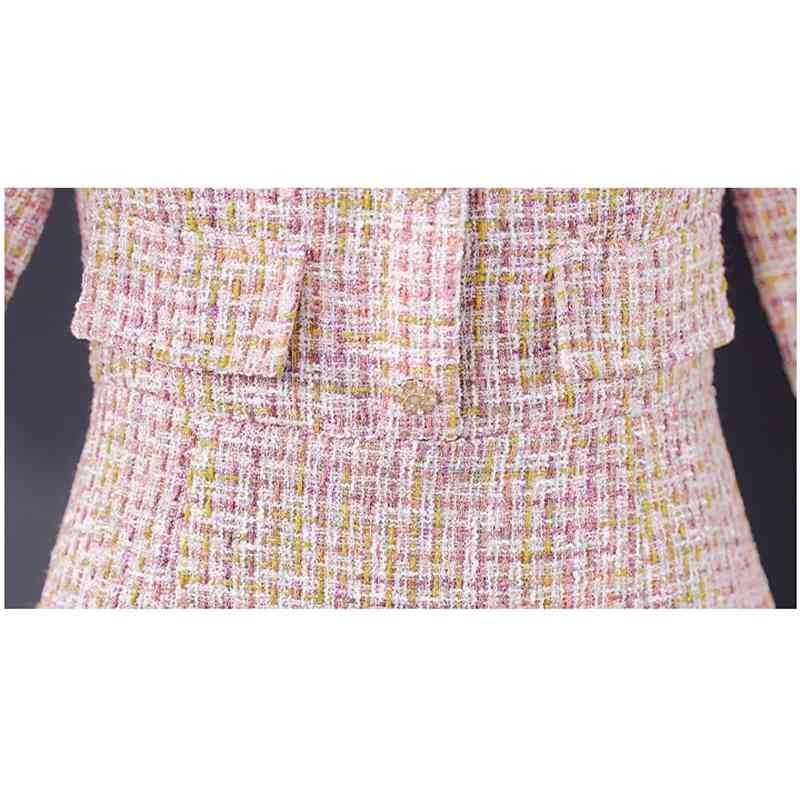 Fashion Autumn And Winter Pink Dresses Robe For Women Long-Sleeved Tweed Woolen Party Dress Vestidos 210520