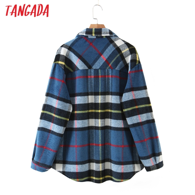 Women Spring Plaid Pattern Jacket Ladies Long Sleeve Oversize Boy Friend Coat QW80 210416