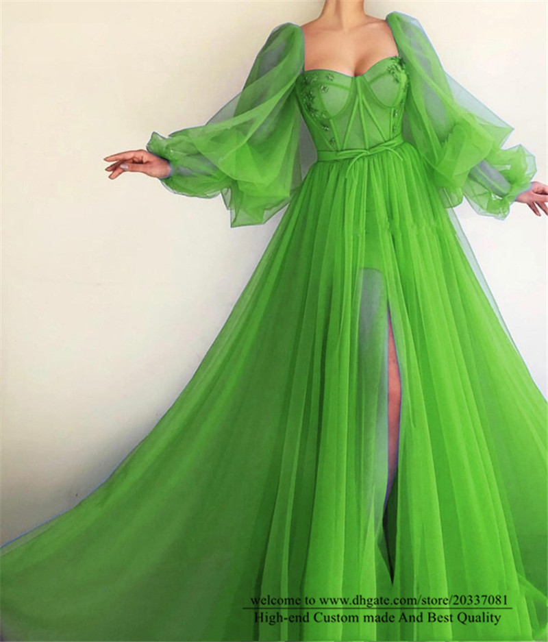 Sweety Sexy Appliques A-Line Formal Evening Dresses 2021 Long Sleeve Lace Up Sweetheart Crystal Tulle Prom Party Gowns E32