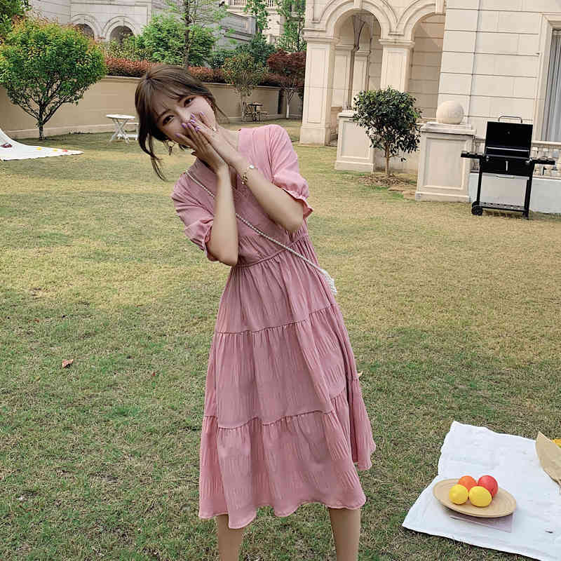 S-XL Plus Size Summer Girls Boho Party pink Female Vintage Dress oversize Short Sleeve Women Dresses Robe Vestido 210417Z