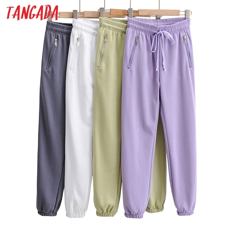 Women Solid White Cargo Strethy Waist Pants Loose Trousers Joggers Female Sweatpants Streetwear 4P52 210416
