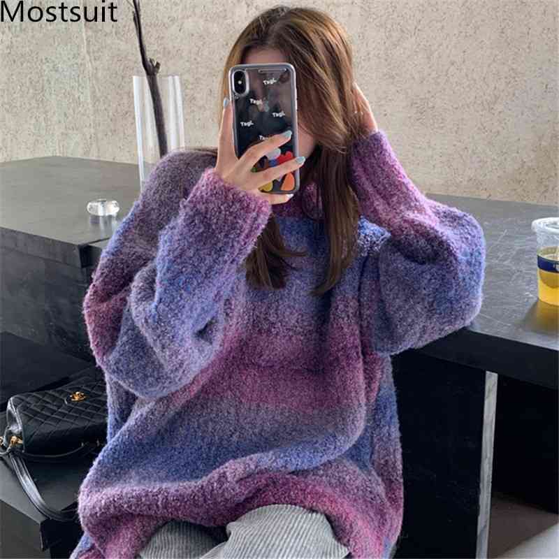 Korean Fashion Gradient Color Oversized Pullover Sweater Women Winter Long Sleeve O-neck Ladies Tops Jumpers 210518, Purple
Korean Fashion Gradient Color Oversized Pullover Sweater Women Winter Long Sleeve O-neck Ladies Tops Jumpers 210518, Purple