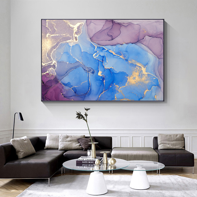 Large Size Canvas Painting Pink Blue Ink Poster Wall Art Abstract Picture HD Printing For Living Room Decoration No Frame