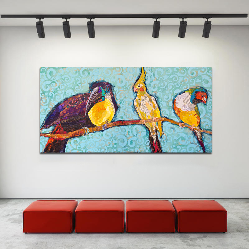 Abstract Art Three Colorful Owls Canvas Prints Modern Birds Animal Painting Wall Art For Living Room Unframed