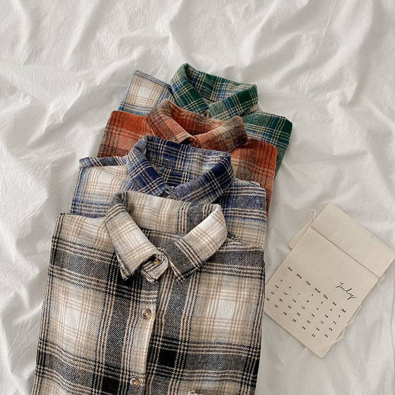 Autumn winter shirt Plaid jackets coat women's Korean fashion woolen long sleeve Loose plaid Jacket all-match top 210508