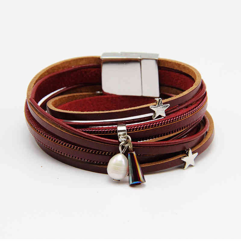 Bangle Charm Bracelets 2021 Women's Jewelry 38cm Pearl Crystal Star Three Color Winding Double Layer
