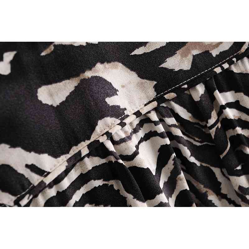 Bohemia Bandage Lacing up Collar Contrast color Zebra Print Dress BOHO Woman Long Sleeve Maxi Holiday Dresses Beach 210429