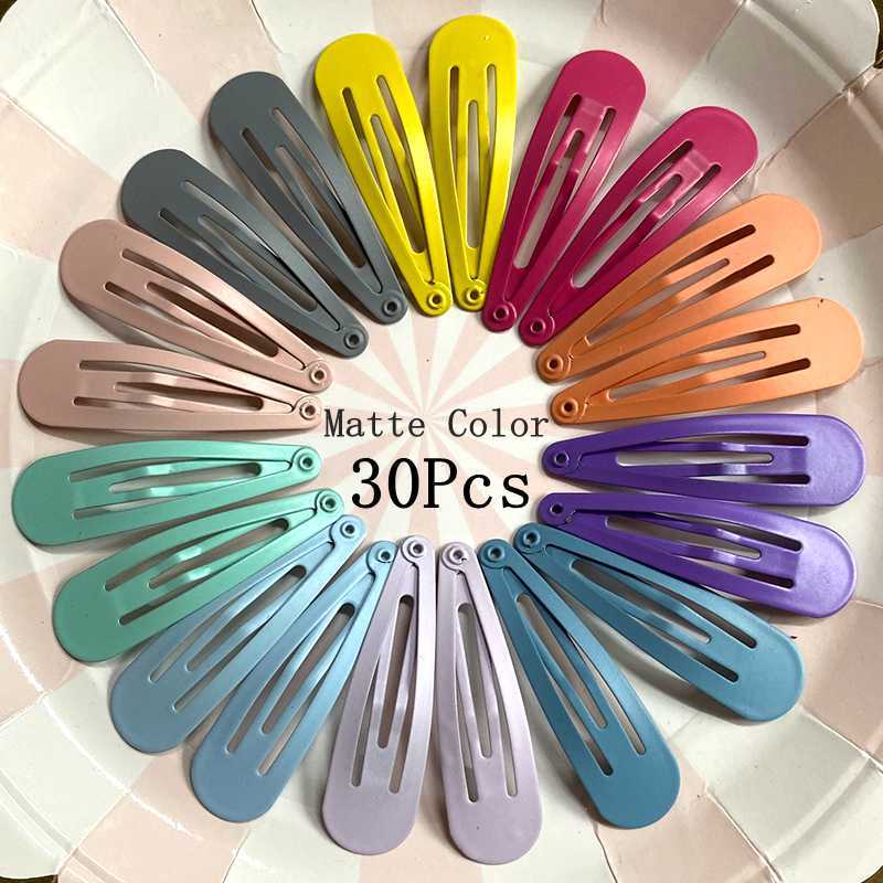 30Pcs/Set 5Cm Mix Solid Color Metal Hairgrip Girls Snap Hair Clips For Children Baby Hair Accessories Women Barrettes Clip Pins H0916